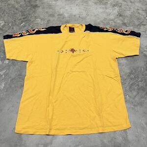 Vintage Y2K Bullhead Yellow Devil Flames Skate Graphic T-Shirt Mens Size XL